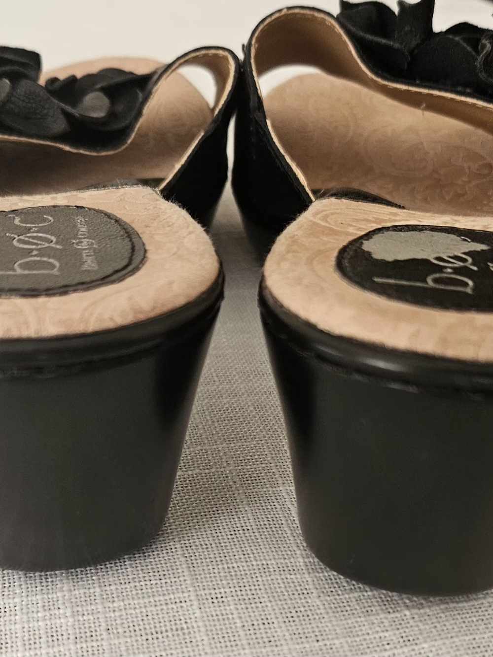 ​b.ø.c. Born Concept Women's Black Leather Floral Slide Sandals Wedges Size 10 - Picture 9 of 16